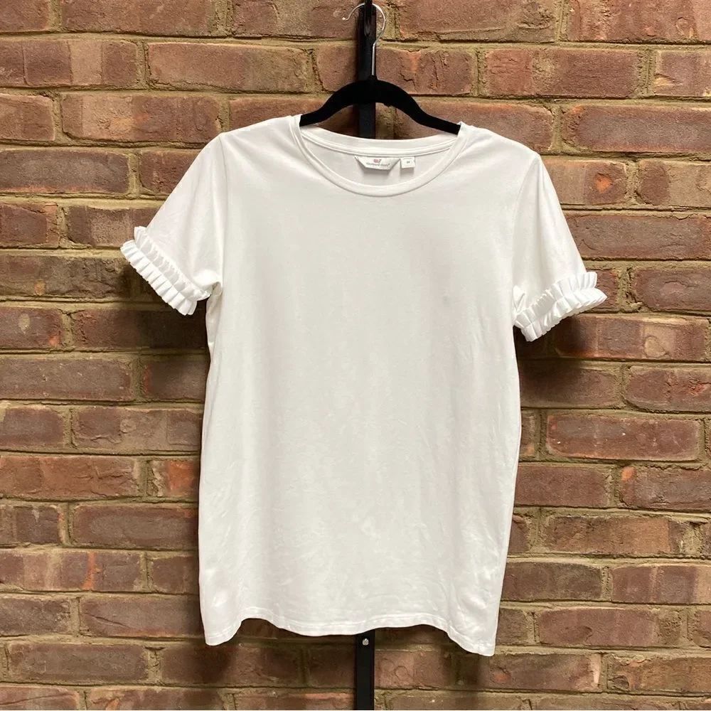 Vineyard Vines White Short-Sleeve Pleated Grosgrain Tee Shirt Size Medium